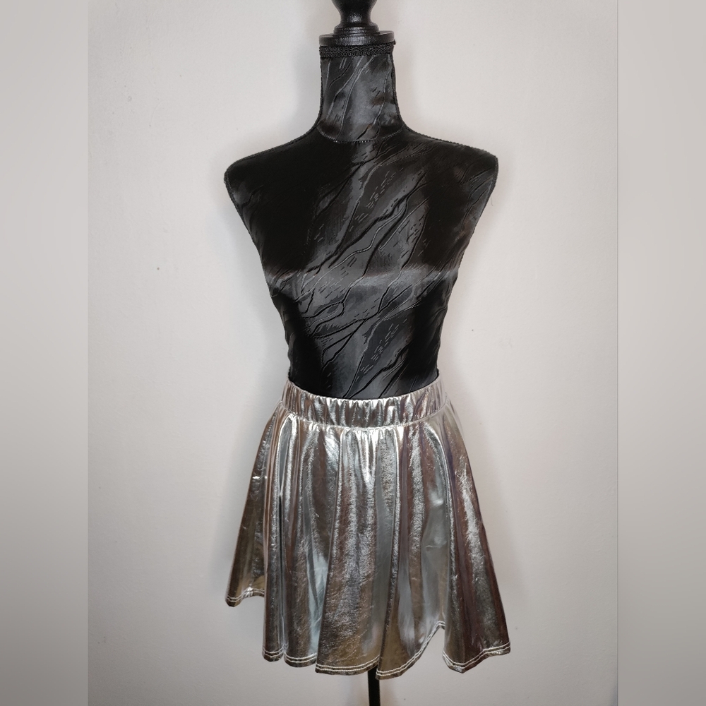 Barbie Silver Asymmetrical Skater Mini Skirt